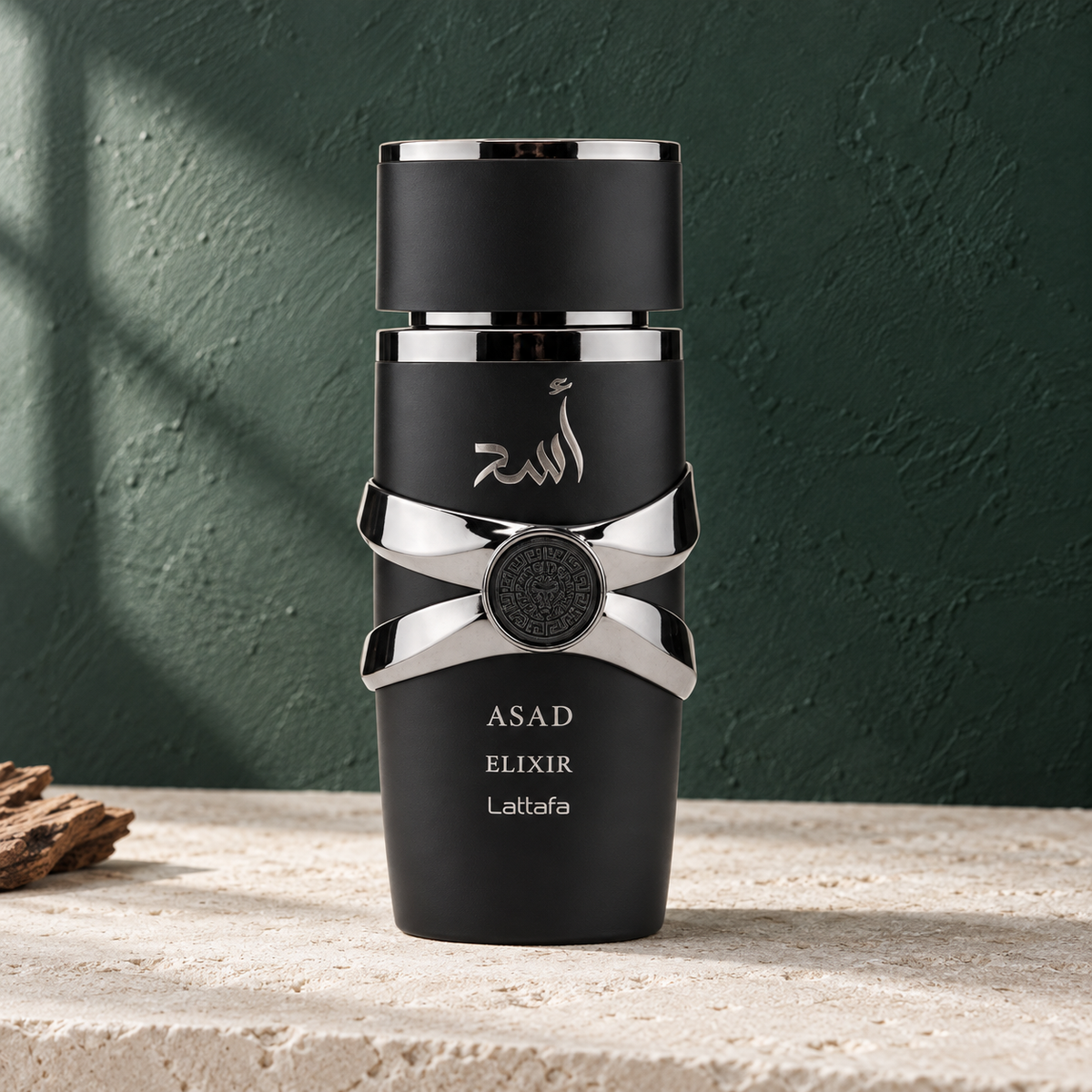 Lattafa Asad Elixir — صورة المنتج بتصميم طبيعي